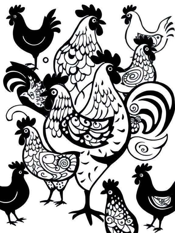 abstract chickens coloring page