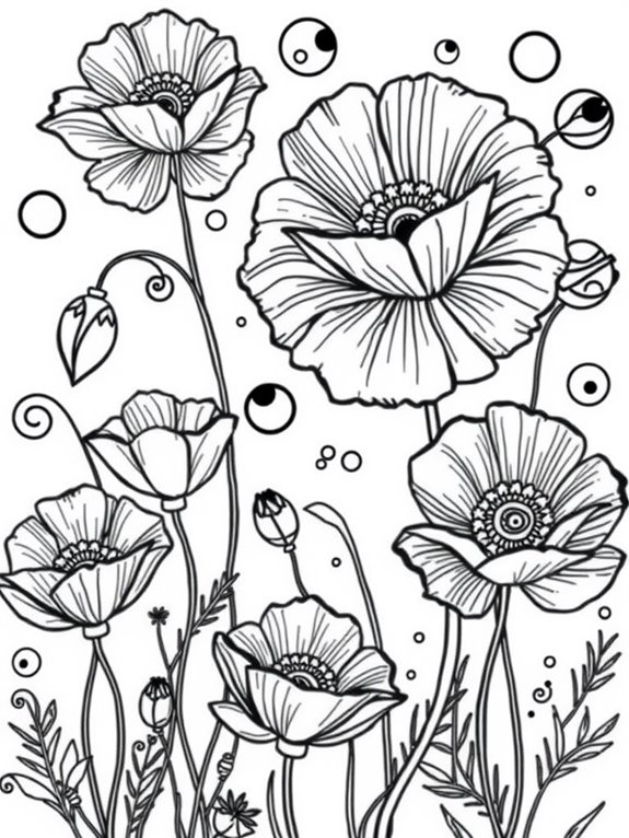 abstract poppies coloring page