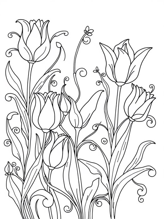 abstract tulip coloring patterns