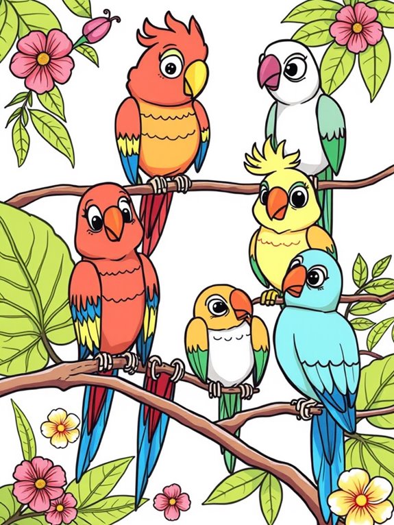 adorable cartoon parrots coloring