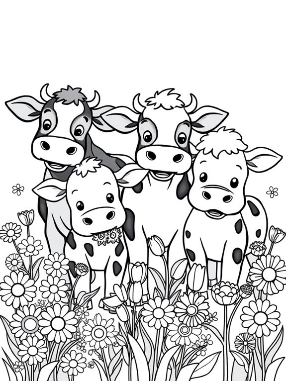 adorable cows with flowers