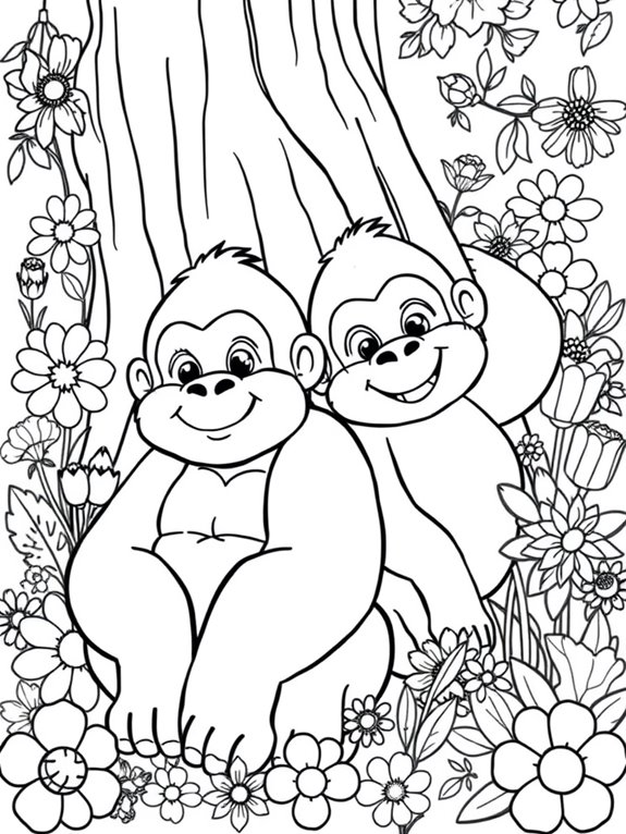 adorable gorillas with flowers