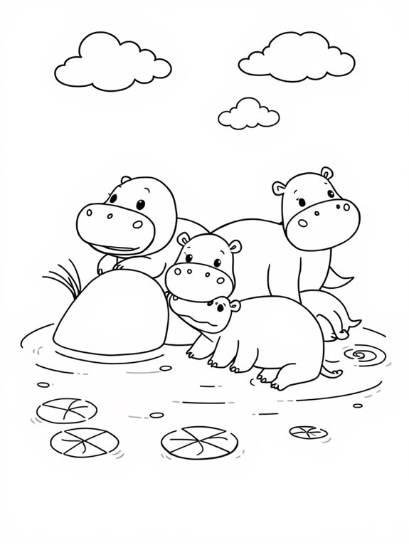 adorable hippos coloring activity