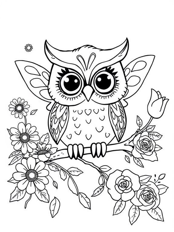 adorable owl surrounded flowers