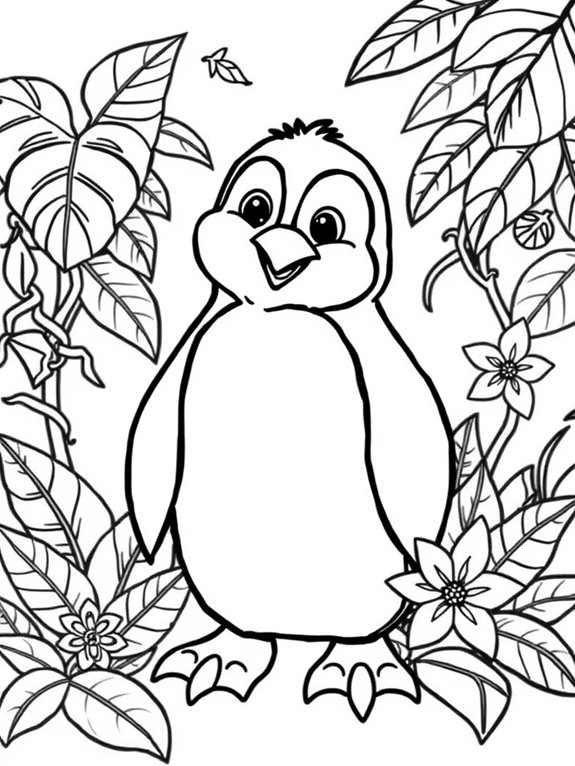 adorable rainforest penguin illustration