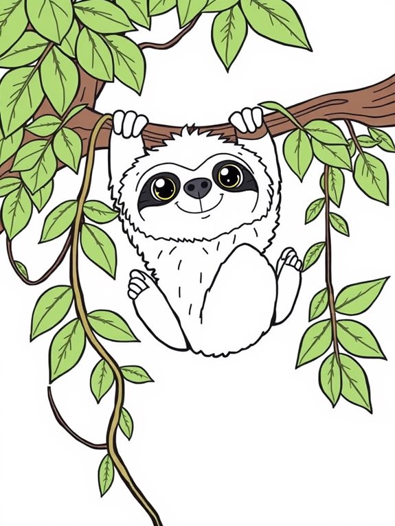 adorable sloth rainforest scene