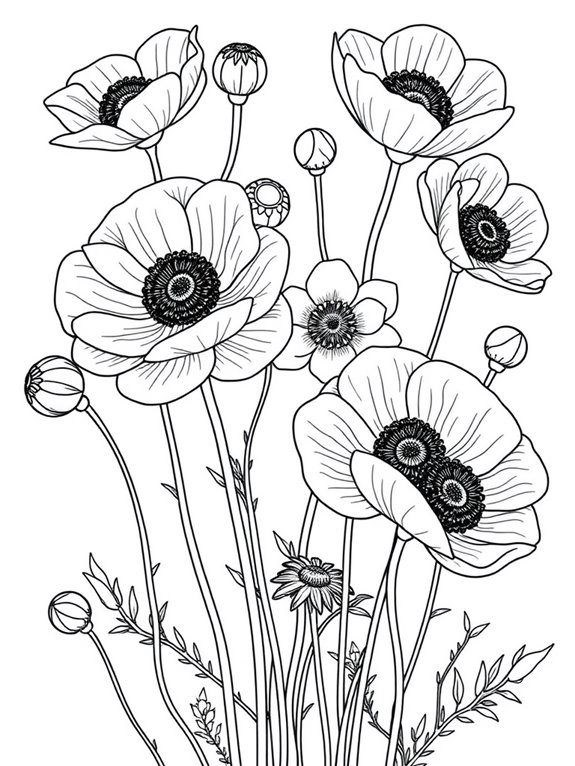 anemones floral coloring page