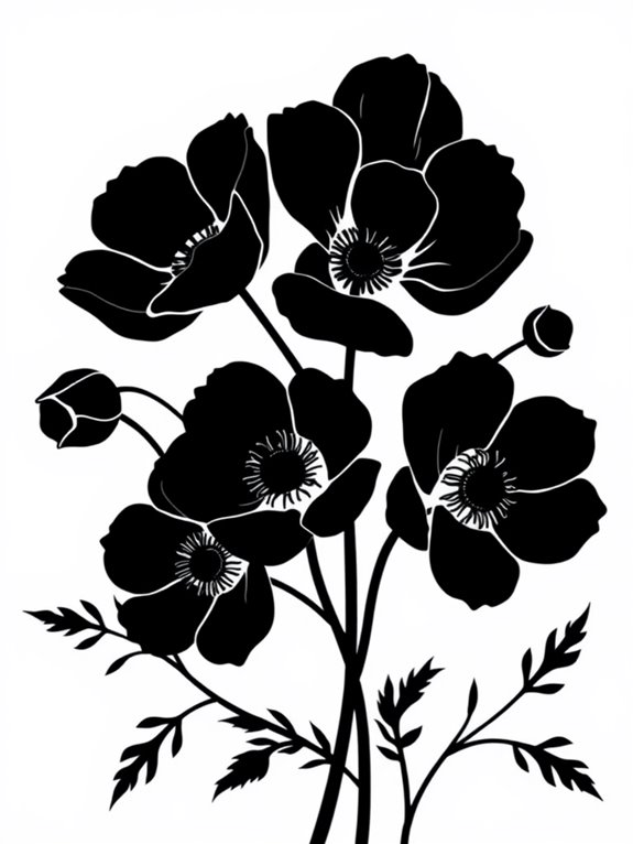 anemones silhouette coloring page