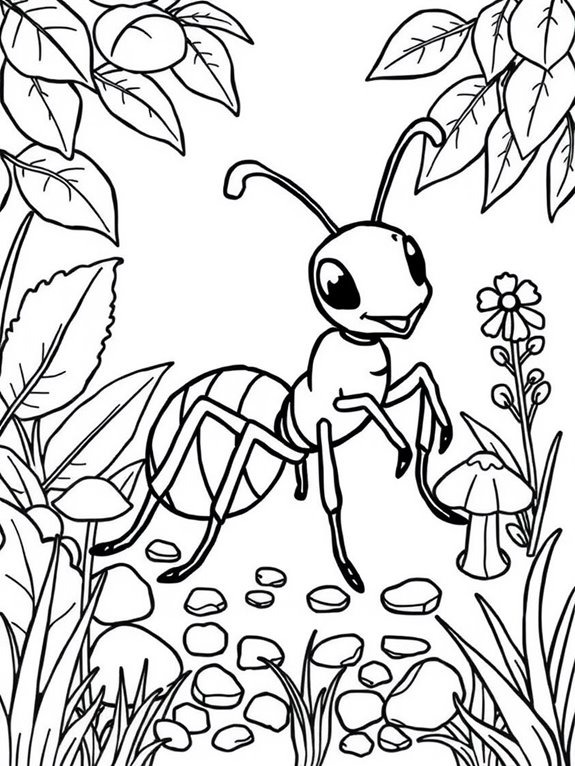 ant coloring page garden