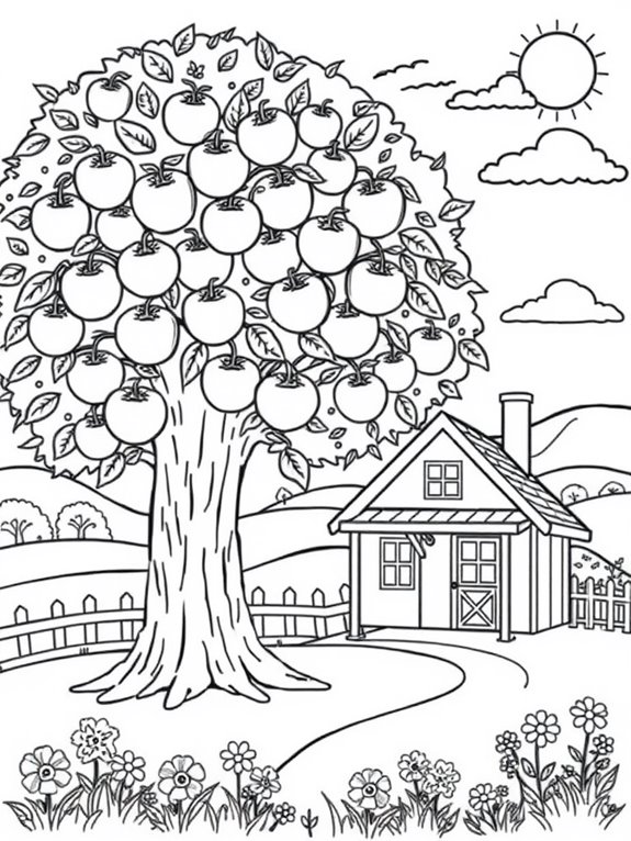 apple tree farmhouse scene