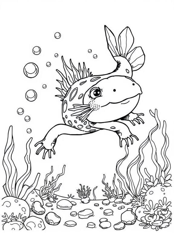 axolotl coloring page underwater