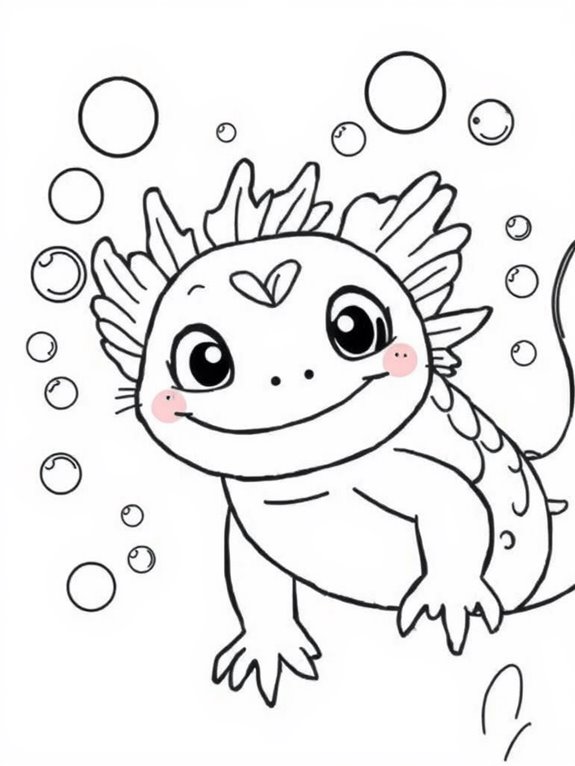 axolotl surrounded by bubbles