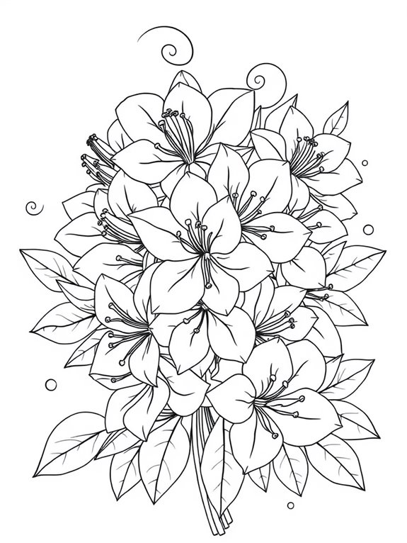 azaleas detailed line art