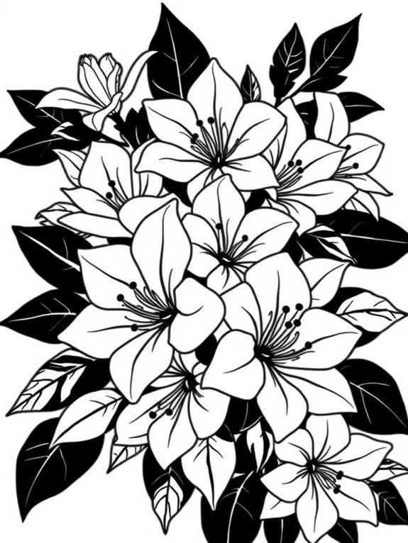 azaleas silhouette coloring page