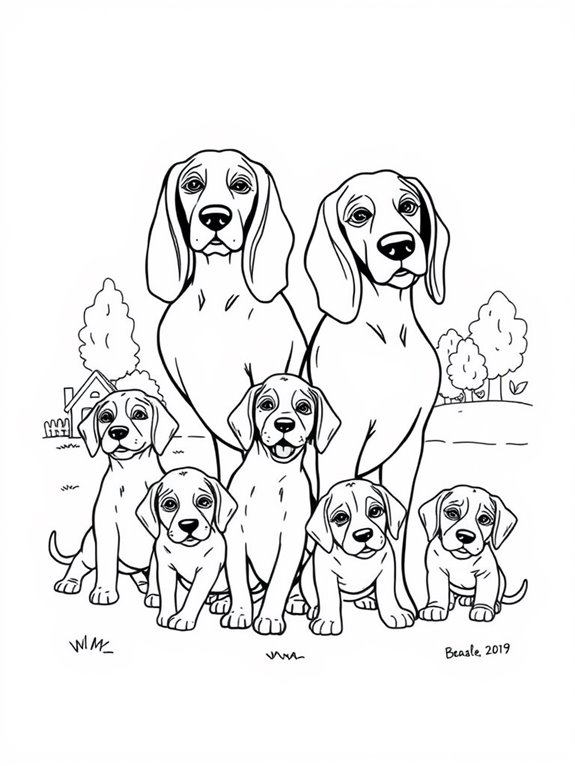 beagle family coloring page