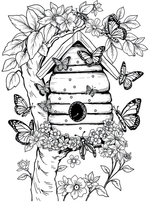 beehive and butterfly coloring