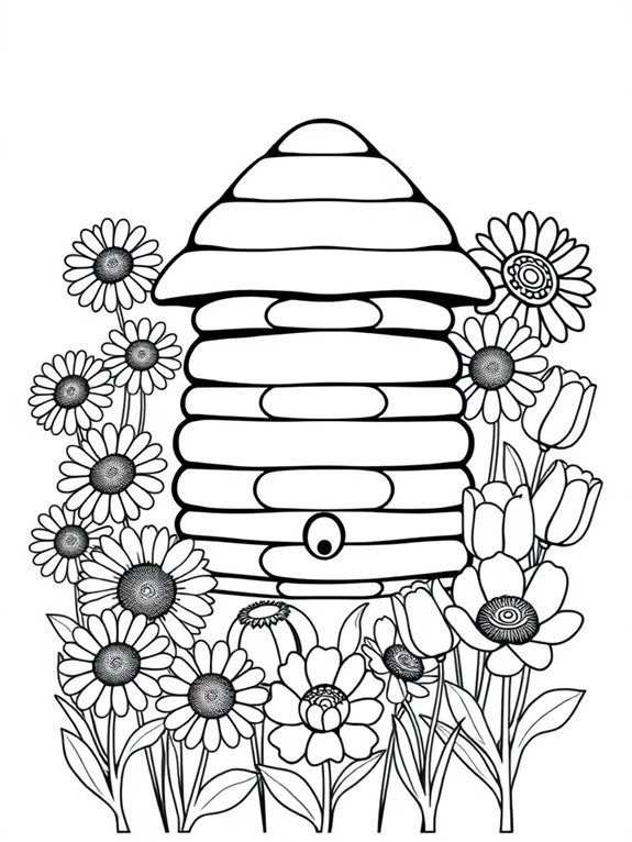 beehive and flower coloring