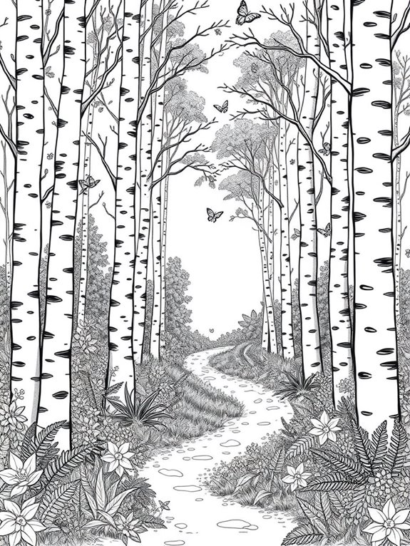 birch trees coloring page