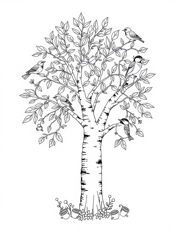 birch trees with birds