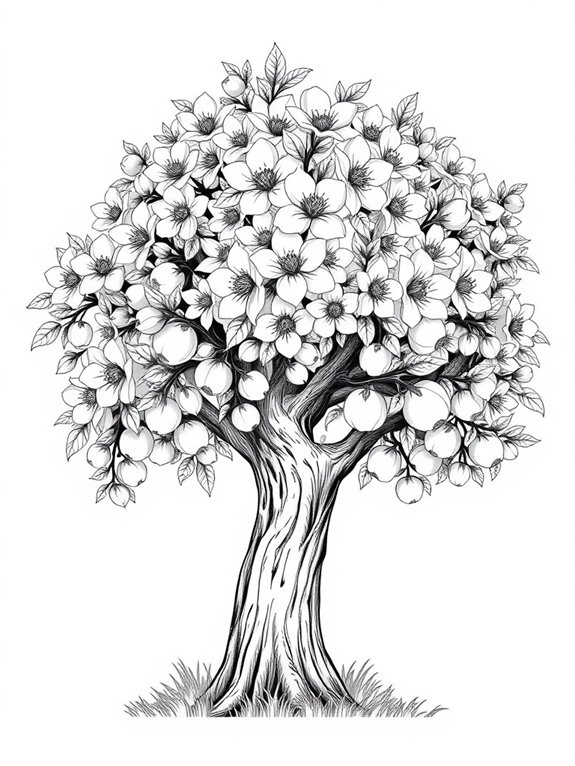 blossoming peach tree illustration