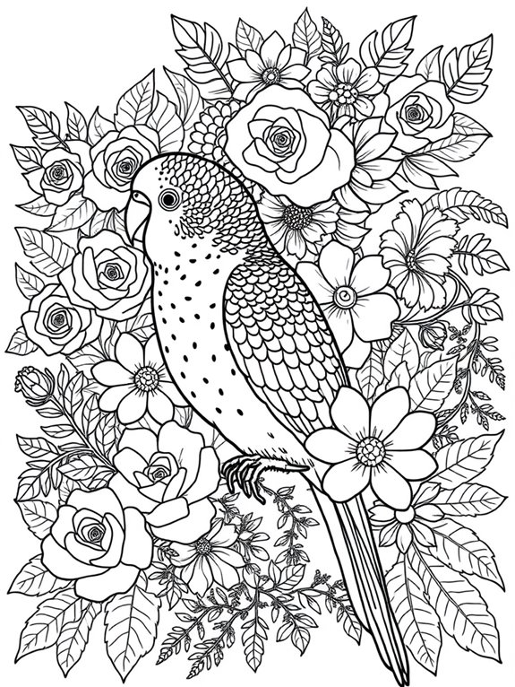 budgerigar with floral design