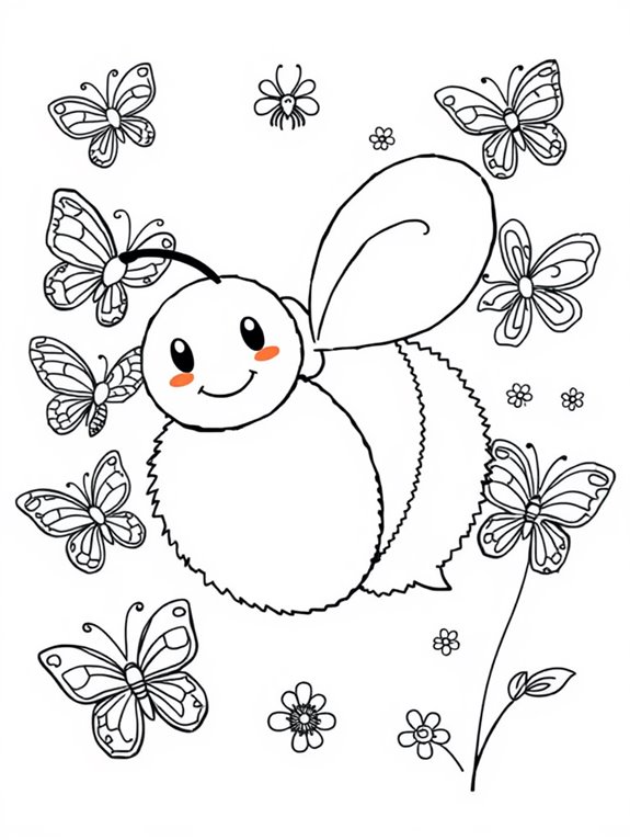 bumblebee and butterflies coloring page