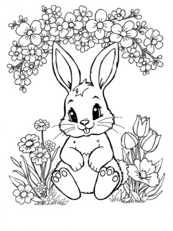 bunny among blooming flowers