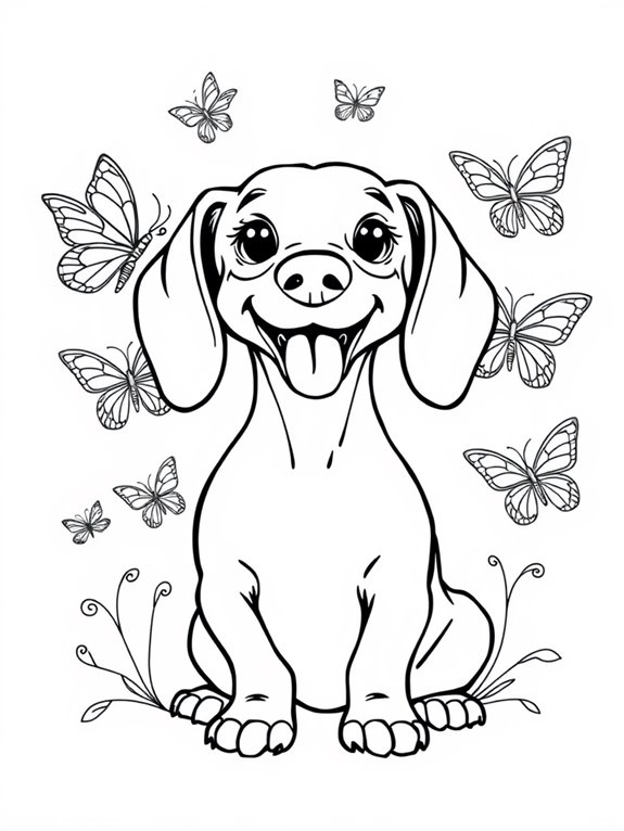 butterfly themed dachshund coloring page