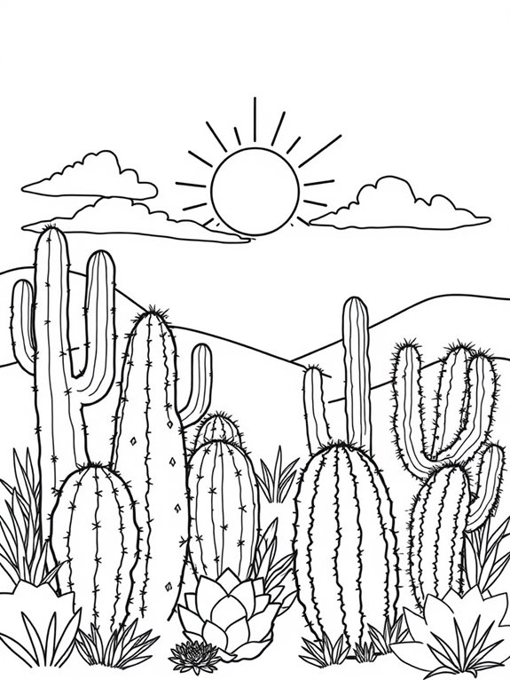 cacti under sunny clouds