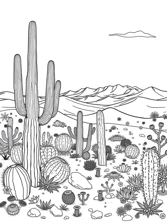 cactus filled desert landscape illustration