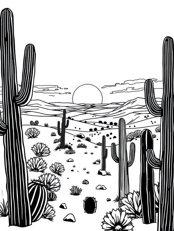 cactus sunset coloring page