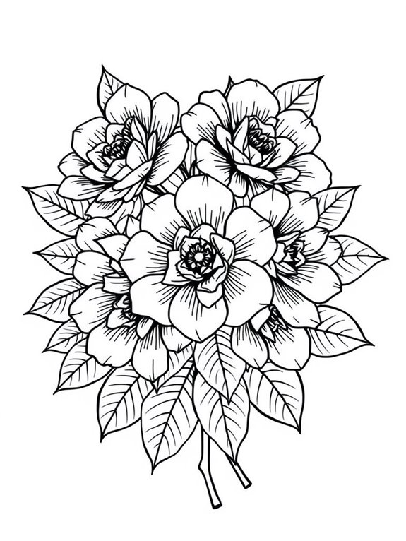 camellias bouquet coloring page