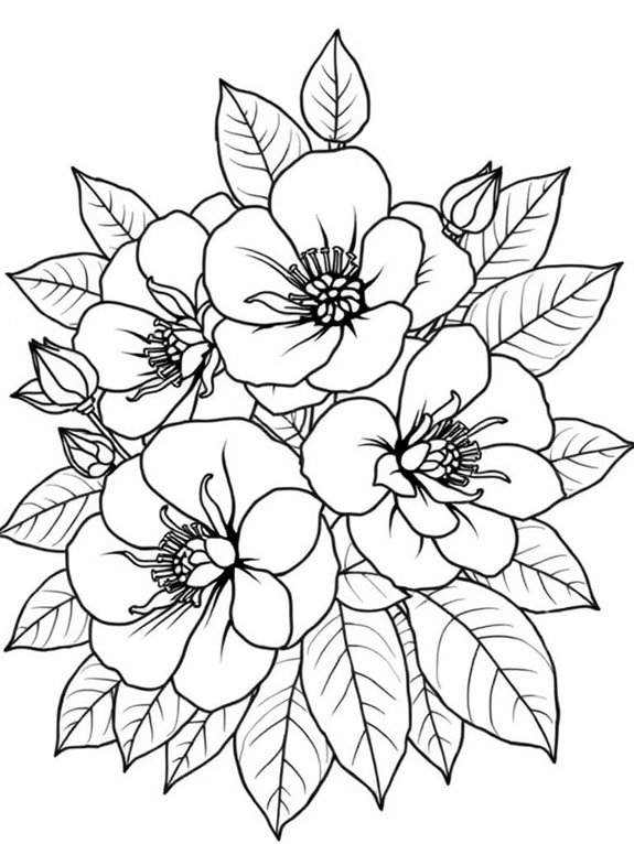 camellias coloring page design