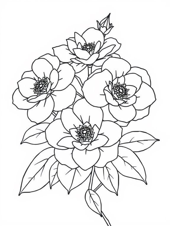 camellias coloring page design