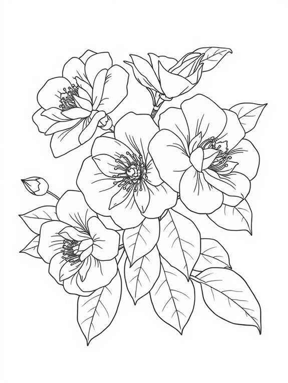 camellias coloring page design