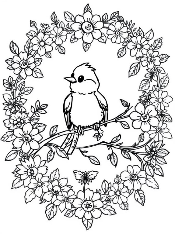 canary in floral frame