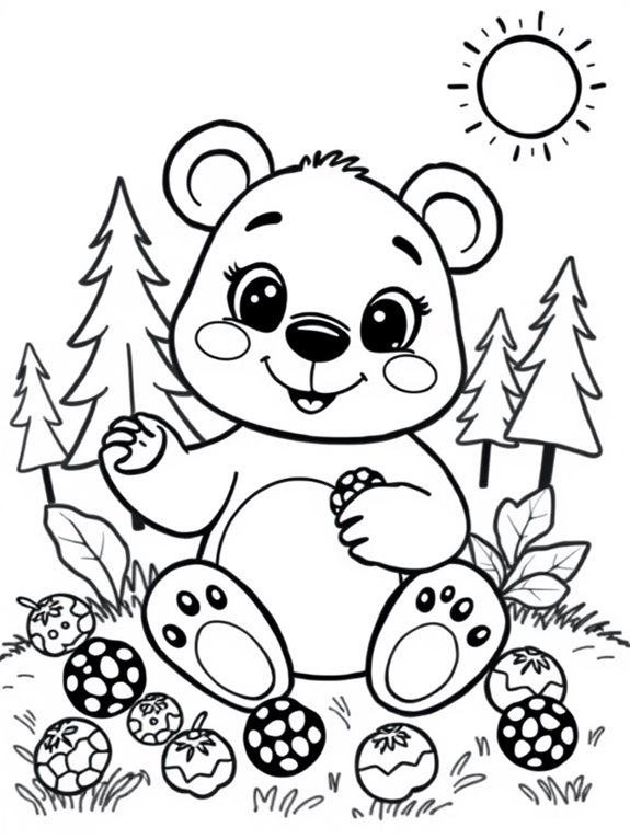 cartoon bear enjoying berries