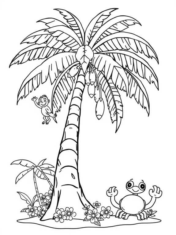 cartoon coconut tree coloring