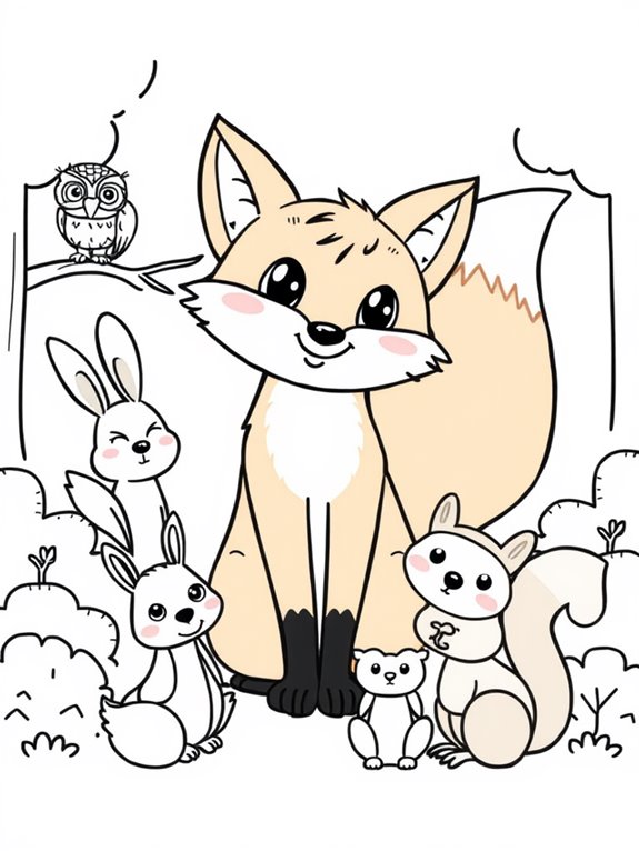 cartoon foxes with friends