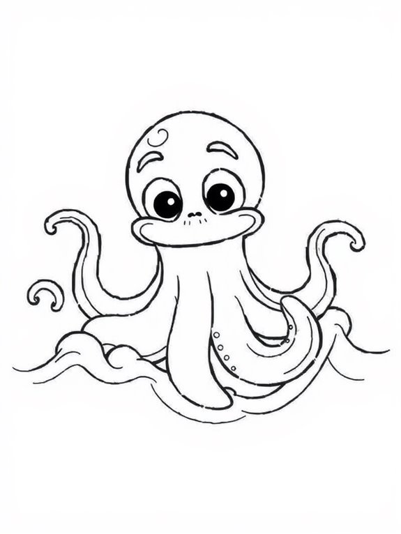 cartoon kraken waves coloring page