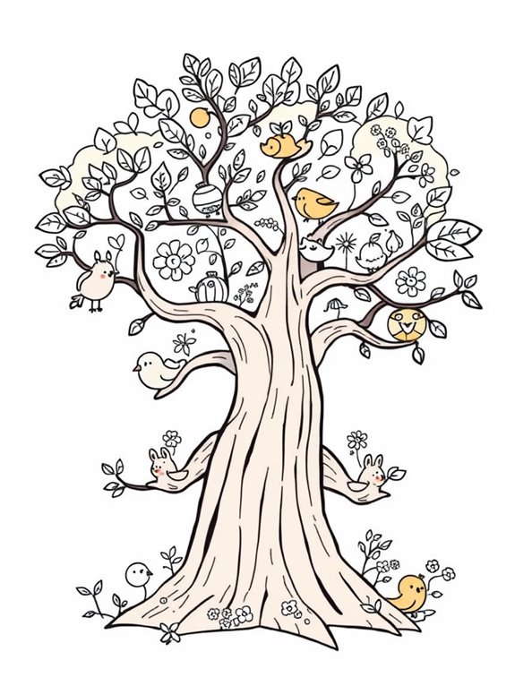 cartoon style tree coloring page