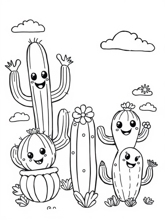 cartoonish playful cacti illustration