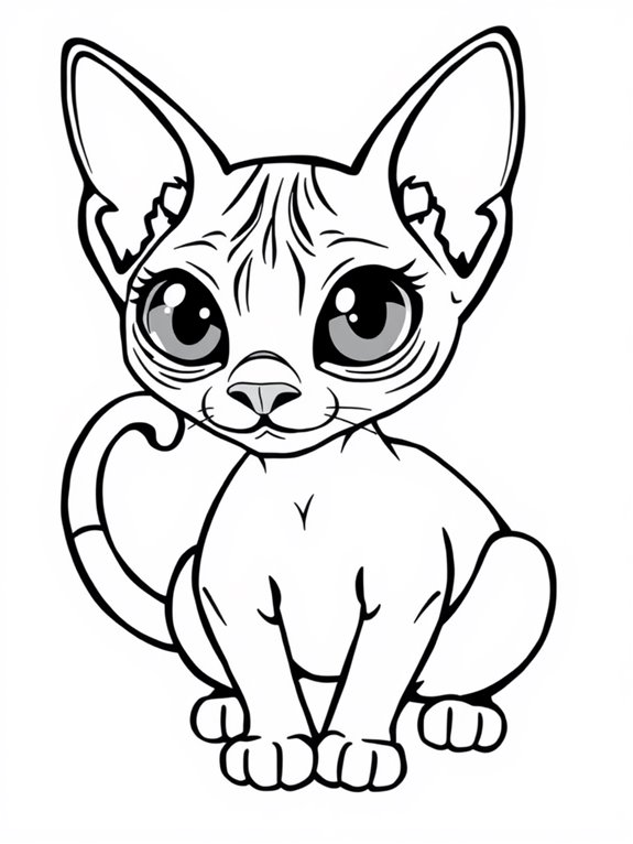 cartoonish sphynx cat drawing