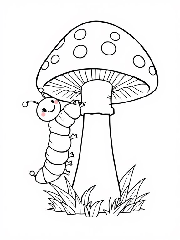 caterpillar on mushroom climb