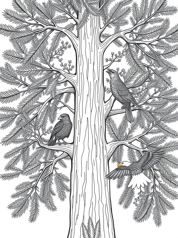 cedar tree with birds