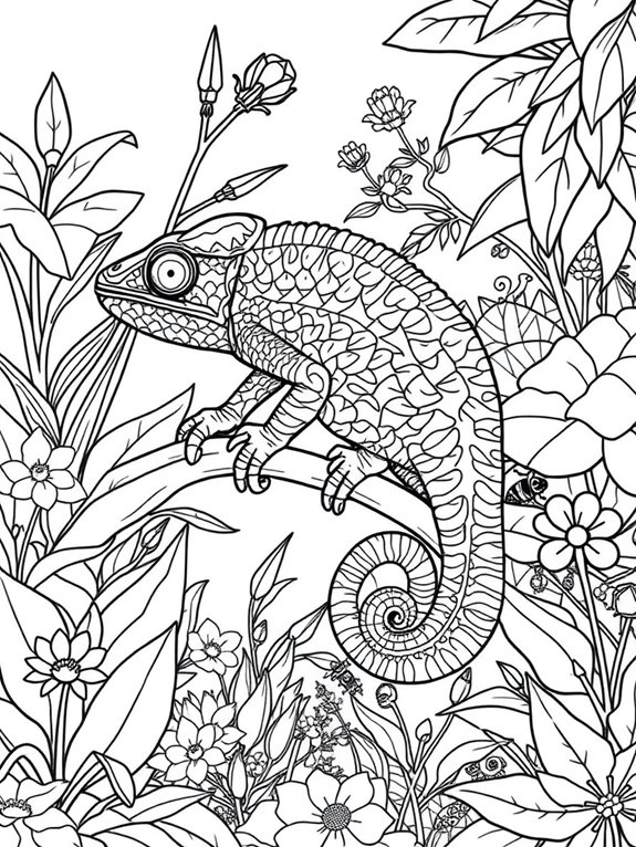 chameleon amidst garden foliage