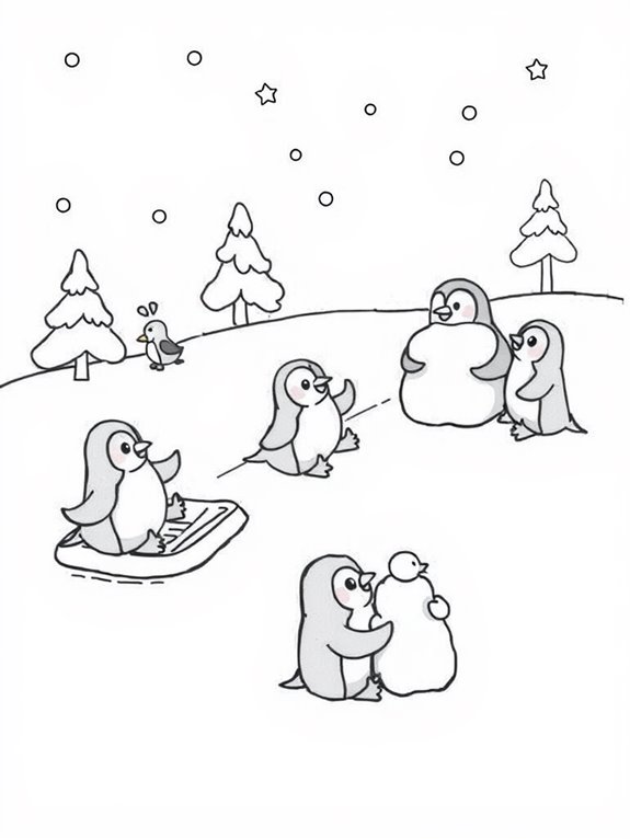 charming penguins winter scene