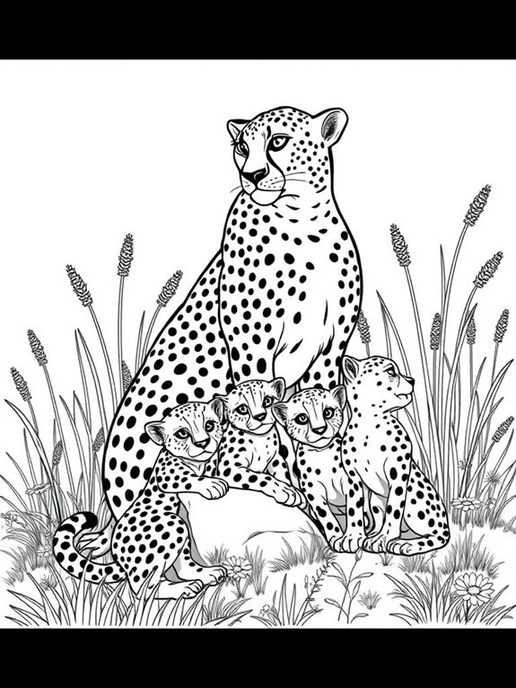 cheetah family coloring page