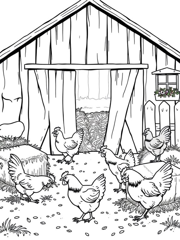 chickens in barn scene