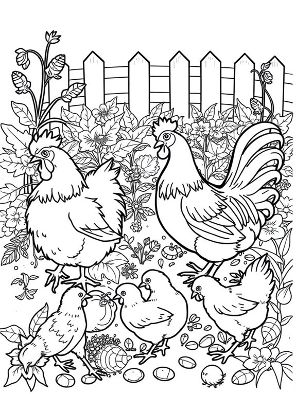 chickens pecking in garden